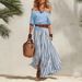 Women's Clothing Women's Nautical Resort Style Set Off Shoulder Top And Slit Skirt Spring/Summer Top Skirt Ensemble_ecoleips.com