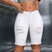 Summer New Arrival White Ripped Frayed Hem Shorts Elastic Slim Fit Versatile Women's Denim Shorts_ecoleips.com