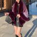 Women's Clothing New rex rabbit fur collar gradien autumn and winter shawl cape large size women's knitted cardigan jacket_ecoleips.com