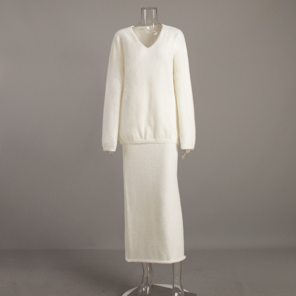 Cross-Border Mink Fur For Women Autumn Winter European And American Commuting Simple Knitted V-Neck Sweater +_ecoleips.com