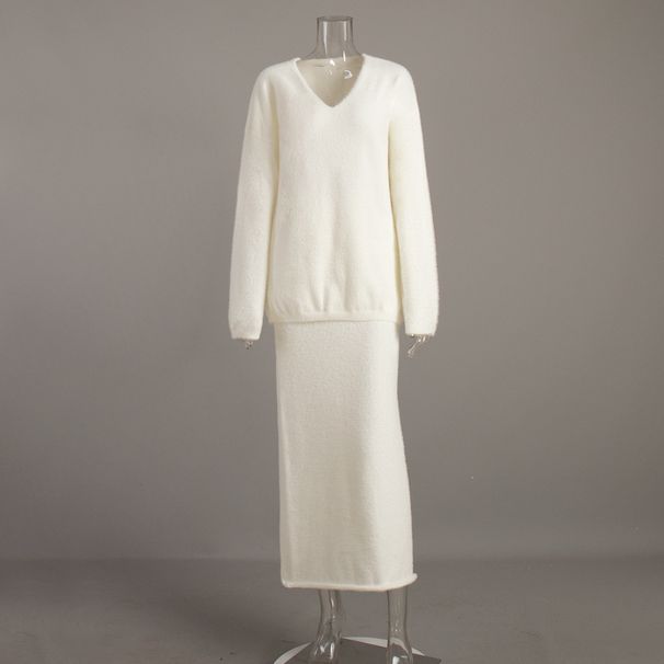 Cross-Border Mink Fur For Women Autumn Winter European And American Commuting Simple Knitted V-Neck Sweater +_ecoleips.com