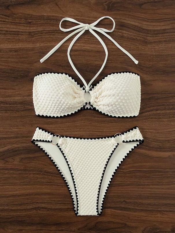 Women's Clothing Shell Edge Hanging Neck Tie Women's Swimwear Polyester Fabric With Chest Pad_ecoleips.com