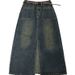 Women's High Waist Denim Skirt – Cement Gray A-Line Wrap Skirt With Side Slit Women's Clothing_ecoleips.com