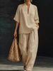 Spring/Summer Women's Casual Solid Color Two Piece Set V Neck Short Sleeve Pants Spring Summer New_ecoleips.com