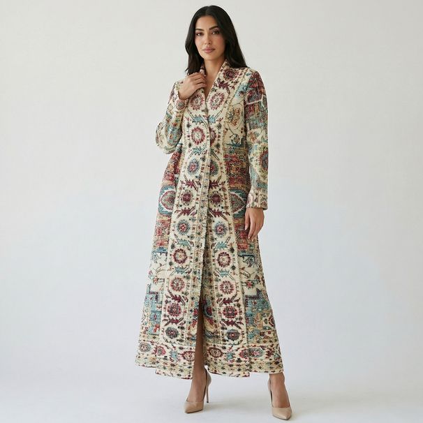 Cross-border Muslim Robe, Middle Eastern Printed For Women, New Vintage Spring European And American Ethnic Style_ecoleips.com