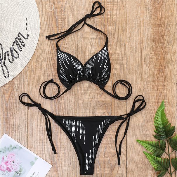 Cross-Border Foreign Trade Solid Color Strap-On Rhinestone Bikini, In Stock On Aliexpress Amazon, Dz019 European And_ecoleips.com