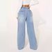 Women's Clothing Women's Denim High Waist Drawstring Loose Wide Leg Light Blue Jeans Women's JEANS_ecoleips.com