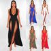 Womens Ladies Sleeveelss Sexy Summer Party Maxi Dress Double Split Long Dresses_ecoleips.com