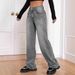 Cross-Border European And American Hot-Selling Fashion Straight-Leg Women's High-Waisted Washed Jeans_ecoleips.com
