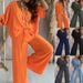 Cross Border European And American 2025 V Neck Bat Sleeve Casual Loose Wide Leg Pants Suit For Women_ecoleips.com