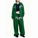 Women's European American Style Hooded Zip up Sweatshirt Set Trendy Brand Patterned Print Loose Wide Leg Pants Two Piece Set_ecoleips.com