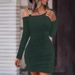 Women's Solid Color Off-Shoulder Long Sleeve Dress Metal Buckle Detail Bodycon Style for Autumn/Winter European And American Fashion_ecoleips.com