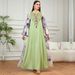 Elegant Women's Beaded Embroidery Dress V Neck Flared Sleeves Long Robe European American Style Fashion Muslim Abaya_ecoleips.com