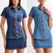 Women's Clothing Modern Style Denim Short Sleeved Button High Waist Skirt Suit_ecoleips.com