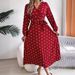 Real Shot Of 2026 Spring/Summer European And American Elegant Color-blocked Polka Dot Cross V-neck Pleated Long Dress_ecoleips.com