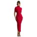 Women's European American Style Solid Color Fashion Shawl Slim Fit Open Back Dress Irregular Pleats Spring New 2026_ecoleips.com