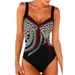 Women's Retro Print Halter Neck One Piece Swimsuit Style Backless Triangle Relaxed Everyday Wear Versatile Comfortable Feshion Trend_ecoleips.com