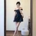 French Style High-End Dark Gray Off-Shoulder For Women, New Summer Design, Elegant Slim Waist Short Dress_ecoleips.com