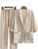 2025 New European American Women's Autumn Commuting Suit Set, Cotton-Linen Jacket And Pants With Pockets, Loose_ecoleips.com