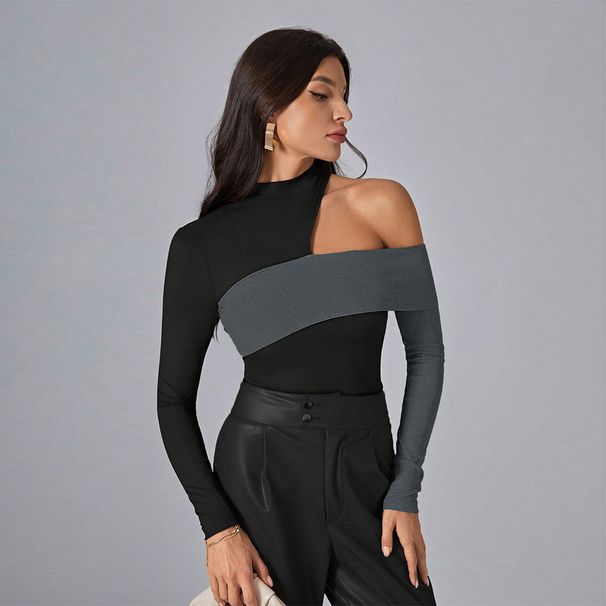 Voya Women's Instagram Trendy T-shirt Autumn/Winter New Collection Irregular Personalized Design Top_ecoleips.com