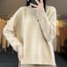 Women's Clothing Hem Knit Sweater - Soft Sheep Wool Blend, High Neck Pullover, Casual Loose Fit, Solid Color Top (White, Beige, Khaki, Gray, Black)_ecoleips.com