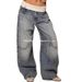 European And American Cross-Border Revice Retro Street Style Hot Girl Flipped Waist Design Washed Blue Jeans For Women_ecoleips.com