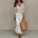 2 Piece Set Fashion Knit Sweater Top Satin Dress Elegant Commuting Women's Clothing_ecoleips.com
