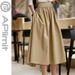 Women's Clothing Light And Elegant Cotton Blend High Waist Over Knee Length Khaki Small Pleated Umbrella Skirt Half Skirt A Line Skirt_ecoleips.com