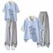 Cute Cartoon Print Polo T-Shirt & Pants Set For Teen Girls - Soft Cotton Blend Summer Outfit (XS-XL, Multiple Colors)_ecoleips.com