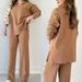 K New Fashion Solid Color Wide Panasonic Swing Fork Knitted Shirt Two Piece Set For Women_ecoleips.com