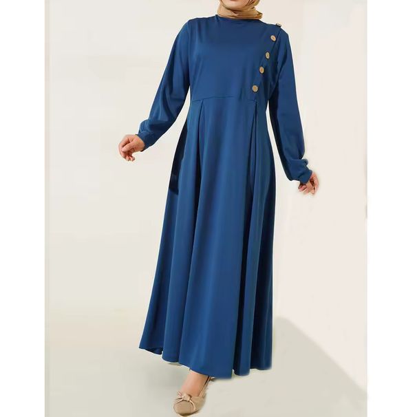 Women's Clothing Muslim Women's Spring And Autumn New Fashion Elegant Long Sleeved Solid Color Dress Long Robe_ecoleips.com