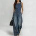 Women's High-Waisted Loose-Fitting Metallic Eyelet Design Hollowed out Denim Jumpsuit European American Street Style_ecoleips.com