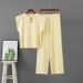 Women's Knitted Two Piece Set round Neck Sleeveless Top with Copper Buttons Spring Summer Loose Fitting Elegant Casual Sporty Wide Leg Pants_ecoleips.com