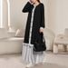Women's Casual Long Round Neck Pullover Sweater Dress With Color Block Ruffle Hem_ecoleips.com