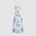 Women's Casual Printed Slimming Suspender Dress Collarless Elegant Loose Skirt_ecoleips.com