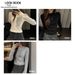 Korean Style Women's Long Sleeve Top Round Neck Base Layer Lace Patchwork Straight Shoulder T-Shirt For Spring Autumn_ecoleips.com