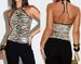 Aria Basics Aria Basics Cross-border 2026 European And American Spring/Summer New Lace-Up Sequin Printed Top, INS Casual Loose Vacation Tube Top_ecoleips.com
