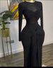 Women's Clothing Early Spring Solid Color Long Sleeved Round Neck Wrap Chest Tight Temperament Long Dress_ecoleips.com