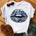 European And American Cross-border Foreign Trade Wholesale Clothing Sexy Lip Print Round Neck Plus Size Short Sleeve_ecoleips.com