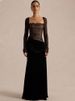 JULISSA MO Patchwork Lace Sexy High Slit Maxi Dress Women Long Sleeve Square Collar Dress Spring New Elegant Party Evening Dress_ecoleips.com