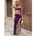 Women's Clothing Retro Printed Triangle Bikini Mesh Skirt Three Piece Set_ecoleips.com