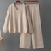 European American Style Women's Solid Color V Neck Fashion Set High Waisted Loose Casual Sweater Two Piece Autumn Winter Outfit_ecoleips.com