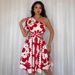 Women's Clothing Neck Printed Hollow Waist Dress_ecoleips.com