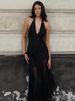 Mozision Halter V Neck Sexy Maxi Dress Women Gown Fashion Off-shoulder Sleeveless Backless Draped Ruched Club Long Dress Elegant_ecoleips.com