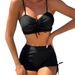 Women's Clothing Solid Color Split Conservative Boxer Shorts Chest Mid Length Pants Side Drawstring Swimsuit_ecoleips.com
