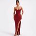 Women's Clothing Sexy V Neck Sleeveless Tube Top Dress Autumn And Winter New Style Personality Temperament High Slit Solid Color Hip Long Skirt_ecoleips.com
