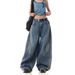 High Street Retro Washed Deconstruction Scimitar Jeans Women's Design Sense Three Bars Striped Splicing Wide Leg Trousers_ecoleips.com