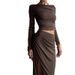 Russian High-End Pleated Fitted Dress With Straight Collar Top, Retro High Slit Long Skirt Two-Piece Set_ecoleips.com