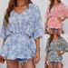 Women's V-neck Batwing Sleeve Loose Waist Printed Top_ecoleips.com