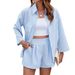 Women's Clothing Spring And Summer New Solid Color Lapel Three Quarter Sleeve Loose Shirt Shorts Suit_ecoleips.com